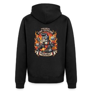 Rockabilly Cat-titude Retro Vintage Musik - Unisex Premium Bio Zip Hoodie - Schwarz - Hinten - Nico (187cm)