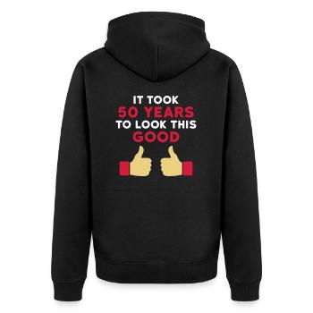 It took 50 years to look this good - Unisex Premium Organic Zip Hoodie - black - Back - Nico (187cm)