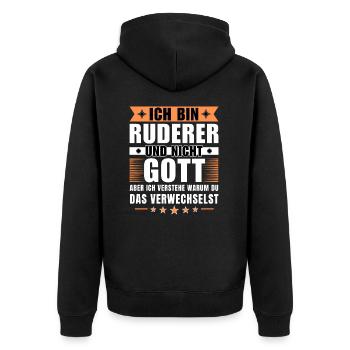 Ich bin Ruderer und nicht Gott - Unisex Premium Bio Zip Hoodie - Schwarz - Hinten - Nico (187cm)