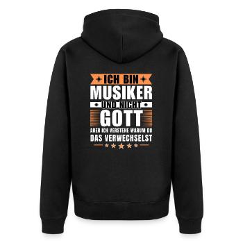 Ich bin Musiker und nicht Gott - Unisex Premium Bio Zip Hoodie - Schwarz - Hinten - Nico (187cm)
