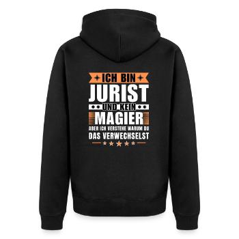 Ich bin Jurist und kein Magier - Unisex Premium Bio Zip Hoodie - Schwarz - Hinten - Nico (187cm)