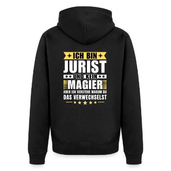 Ich bin Jurist und kein Magier - Unisex Premium Bio Zip Hoodie - Schwarz - Hinten - Nico (187cm)