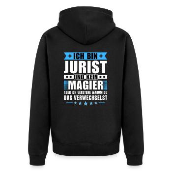 Ich bin Jurist und kein Magier - Unisex Premium Bio Zip Hoodie - Schwarz - Hinten - Nico (187cm)