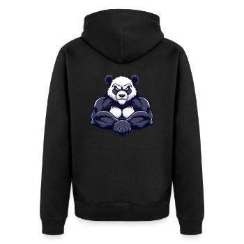 Panda Muskeln Bodybuilding - Unisex Premium Bio Zip Hoodie - Schwarz - Hinten - Nico (187cm)