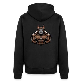 Bulldog Dog Muscles Bodybuilding - Unisex Premium Organic Zip Hoodie - black - Back - Nico (187cm)