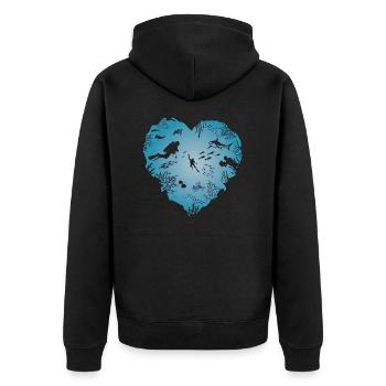 I love diving, heart, diver, shark - Unisex Premium Organic Zip Hoodie - black - Back - Nico (187cm)
