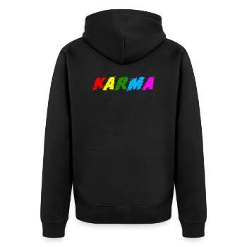 Karma - Unisex Premium Organic Zip Hoodie - black - Back - Nico (187cm)
