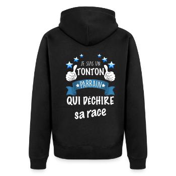 Tonton Parrain Que j'aime Expression Drôle - Veste à capuche bio Premium Unisexe - noir - Dos - Nico (187cm)