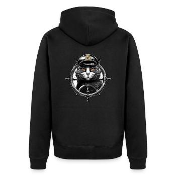 Cat Captain at the Steering Wheel - Maritime Animal Design - Unisex Premium Organic Zip Hoodie - black - Back - Nico (187cm)