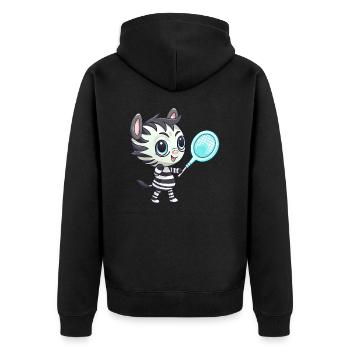 Zebra spielt Tennis und Badminton, Sportliches Tie - Unisex Premium Bio Zip Hoodie - Schwarz - Hinten - Nico (187cm)