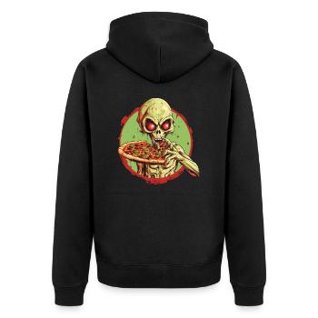 Green Alien with Pizza: Halloween Fast Food Fun - Unisex Premium Organic Zip Hoodie - black - Back - Nico (187cm)