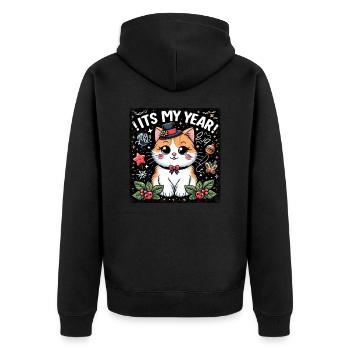 Nouvel An Réveillon du Nouvel An Chat Mâle C’est mon année - Veste à capuche bio Premium Unisexe - noir - Dos - Nico (187cm)