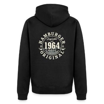 60. Geburtstag 2024 Hamburger Original Geschenk - Unisex Premium Bio Zip Hoodie - Schwarz - Hinten - Nico (187cm)