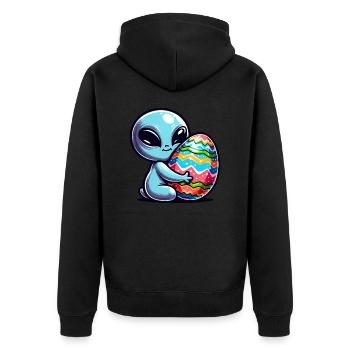 Ostern Alien Umarmung & Ei Liebe - Unisex Premium Bio Zip Hoodie - Schwarz - Hinten - Nico (187cm)