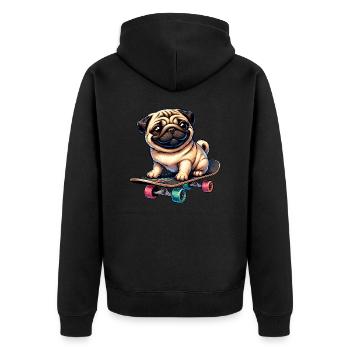Skateboard Mops, Hund Skateboarder - Unisex Premium Bio Zip Hoodie - Schwarz - Hinten - Nico (187cm)