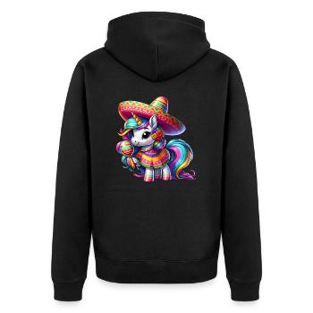 Cinco de Mayo Süßes Einhorn Cartoon mit Grünen - Unisex Premium Bio Zip Hoodie - Schwarz - Hinten - Nico (187cm)