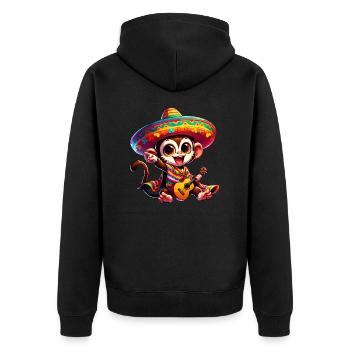 Cinco de Mayo Cute Monkey Guitarist Cartoon Design - Unisex Premium Organic Zip Hoodie - black - Back - Nico (187cm)