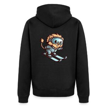 Löwe auf Ski Winterabenteuer - Unisex Premium Bio Zip Hoodie - Schwarz - Hinten - Nico (187cm)