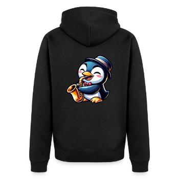 Pinguin Saxofon Jazz Musiker Saxofonist - Unisex Premium Bio Zip Hoodie - Schwarz - Hinten - Nico (187cm)