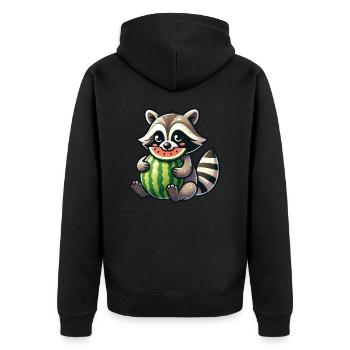 Waschbär Mit Wassermelone Fruchtig Lustig - Unisex Premium Bio Zip Hoodie - Schwarz - Hinten - Nico (187cm)