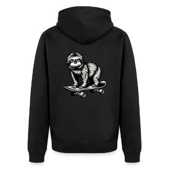 Faultier Skateboard Schwarz Weiß Tattoo Stil - Unisex Premium Bio Zip Hoodie - Schwarz - Hinten - Nico (187cm)
