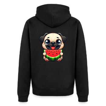 Cute Dog Pug Watermelon Summer Fruit Melon - Unisex Premium Organic Zip Hoodie - black - Back - Nico (187cm)