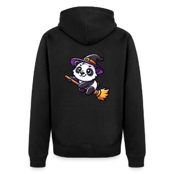 Halloween Panda Hexe Hexenbesen Süß Comic - Unisex Premium Bio Zip Hoodie - Schwarz - Hinten - Nico (187cm)