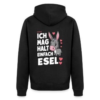 Esel Eselchen Maultier Muli - Unisex Premium Bio Zip Hoodie - Schwarz - Hinten - Nico (187cm)