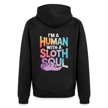 Faultier Faultiere Schlafen Faul - Unisex Premium Bio Zip Hoodie - Schwarz - Hinten - Nico (187cm)