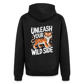 Tiger Tier Zoo Wildtier - Unisex Premium Bio Zip Hoodie - Schwarz - Hinten - Nico (187cm)