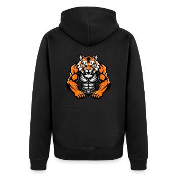 Tiger Muscles Bodybuilding - Unisex Premium Organic Zip Hoodie - black - Back - Nico (187cm)