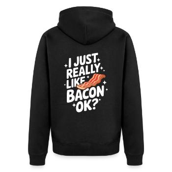 Bacon Frühstück Speck - Unisex Premium Bio Zip Hoodie - Schwarz - Hinten - Nico (187cm)