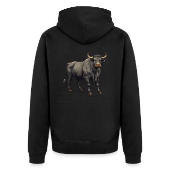 Bulle Tier - Unisex Premium Bio Zip Hoodie - Schwarz - Hinten - Nico (187cm)