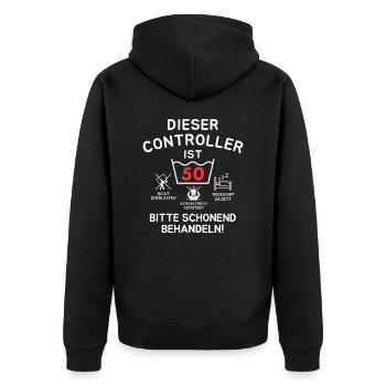 Dieser Controller ist 50. Schonend behandeln - Unisex Premium Bio Zip Hoodie - Schwarz - Hinten - Nico (187cm)