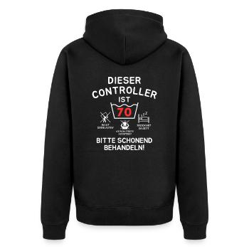 Dieser Controller ist 70. Schonend behandeln - Unisex Premium Bio Zip Hoodie - Schwarz - Hinten - Nico (187cm)