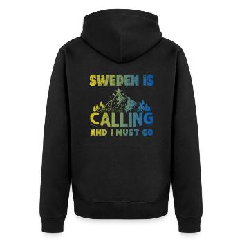 Ich muss wieder nach Schweden - Unisex Premium Bio Zip Hoodie - Schwarz - Hinten - Nico (187cm)