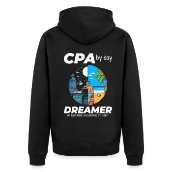 CPA Daydreams: Balance zwischen Arbeit und Glückseligkeit in Split - Unisex Premium Bio Zip Hoodie - Schwarz - Hinten - Nico (187cm)