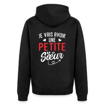 Ich werde eine kleine Schwester haben - Unisex Premium Bio Zip Hoodie - Schwarz - Hinten - Nico (187cm)
