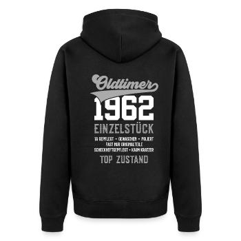 OLDTIMER 1962 EINZELSTÜCK 64. GEBURTSTAG - Unisex Premium Bio Zip Hoodie - Schwarz - Hinten - Nico (187cm)