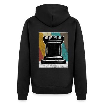 Retro Schachspieler Schach Schachmatt Schachfigur - Unisex Premium Bio Zip Hoodie - Schwarz - Hinten - Nico (187cm)