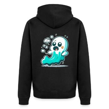 Der verspielte Geist: Ein lustiges Cartoon-Design - Unisex Premium Bio Zip Hoodie - Schwarz - Hinten - Nico (187cm)