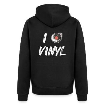 J’adore le vinyle - Veste à capuche bio Premium Unisexe - noir - Dos - Nico (187cm)
