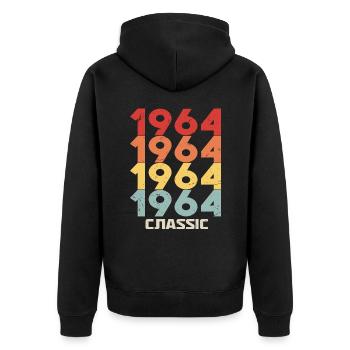 1964 Jubilé dans un style vintage classique 1964 - Veste à capuche bio Premium Unisexe - noir - Dos - Nico (187cm)