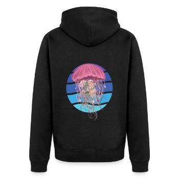 Ozean-Quallen-Kunst-Ozean-Leben-Unterwasserseetier - Unisex Premium Bio Zip Hoodie - Schwarz - Hinten - Nico (187cm)