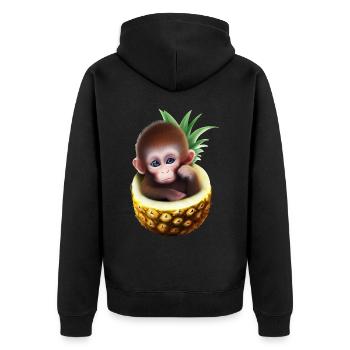 Kleiner Affe in einer Ananas - Unisex Premium Bio Zip Hoodie - Schwarz - Hinten - Nico (187cm)