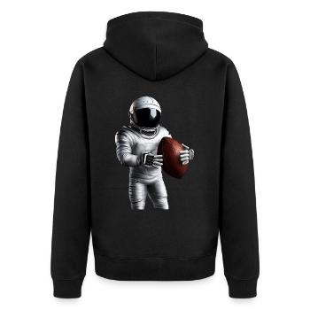 Touchdown im Weltall - Unisex Premium Bio Zip Hoodie - Schwarz - Hinten - Nico (187cm)