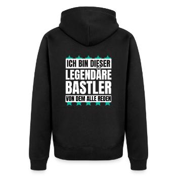 Ich bin dieser legendäre Bastler - Unisex Premium Bio Zip Hoodie - Schwarz - Hinten - Nico (187cm)