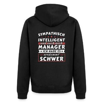 Sympathisch und intelligent - Manager Edition - Unisex Premium Bio Zip Hoodie - Schwarz - Hinten - Nico (187cm)