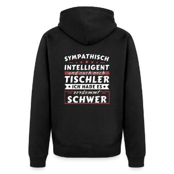 Sympathisch und intelligent - Tischler Edition - Unisex Premium Bio Zip Hoodie - Schwarz - Hinten - Nico (187cm)