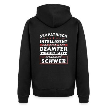 Sympathisch und intelligent - Beamter Edition - Unisex Premium Bio Zip Hoodie - Schwarz - Hinten - Nico (187cm)